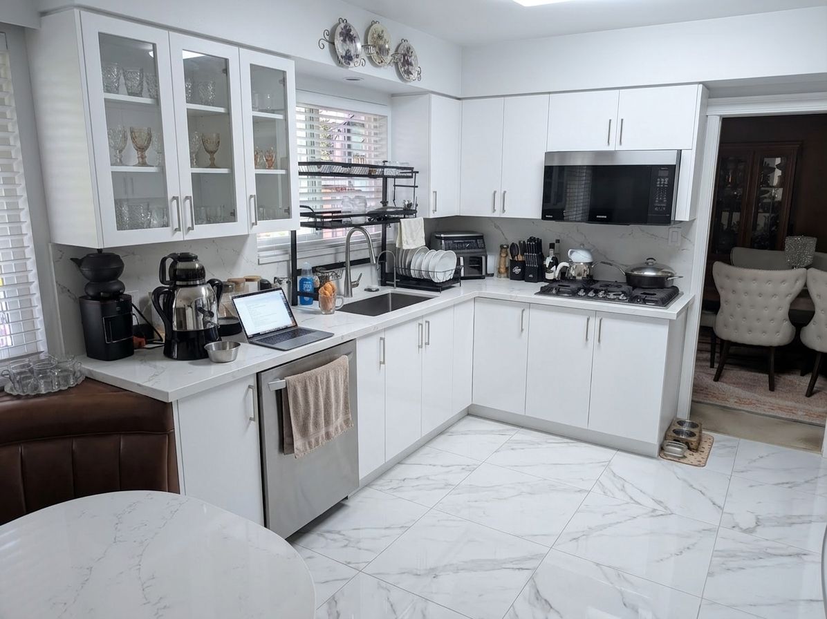 Countertops, after: White Quartz